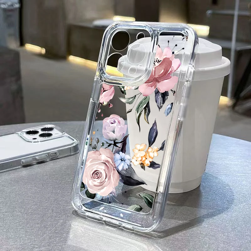 Funda transparente a prueba de golpes con diseño de flor de crisantemo pequeño para iPhone 16, 15 Pro Max, 14, 13, 12, 11, XS, X, XR, 7, 8 Plus, 16, funda suave y transparente