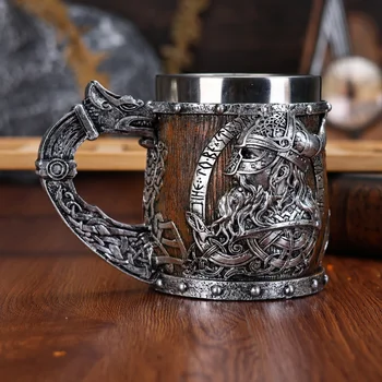 Valhalla Viking Acciaio inossidabile Nordic Viking Barile Dragon Boat Guerriero Corno Teschio Boccale di birra Tankard Stein Cup 400 ml 1