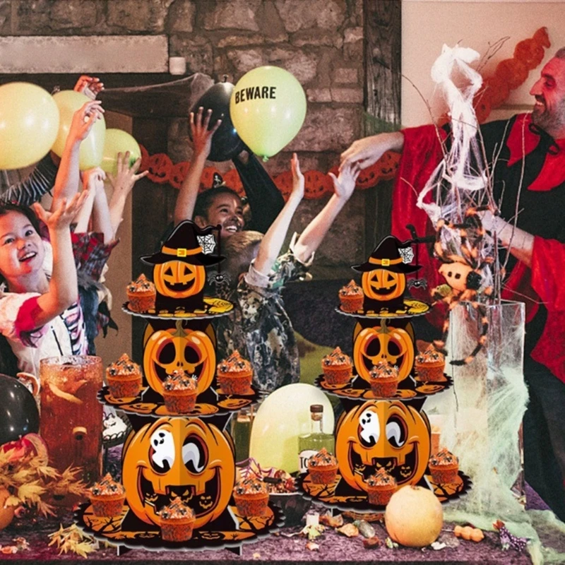 

Halloween Cupcake Stand Decoration 3 Tiers Halloween Cardboard Cupcake Holder