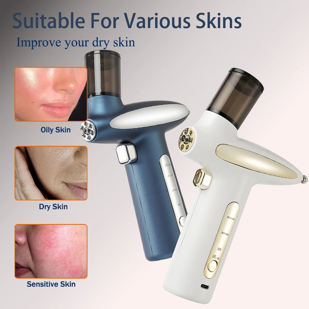 Portable Airbrush LED Red Blue Light Oxygen Injection Nano Mist Sprayer Deep Hydrating Face Humidifier Skin Moisturizing
