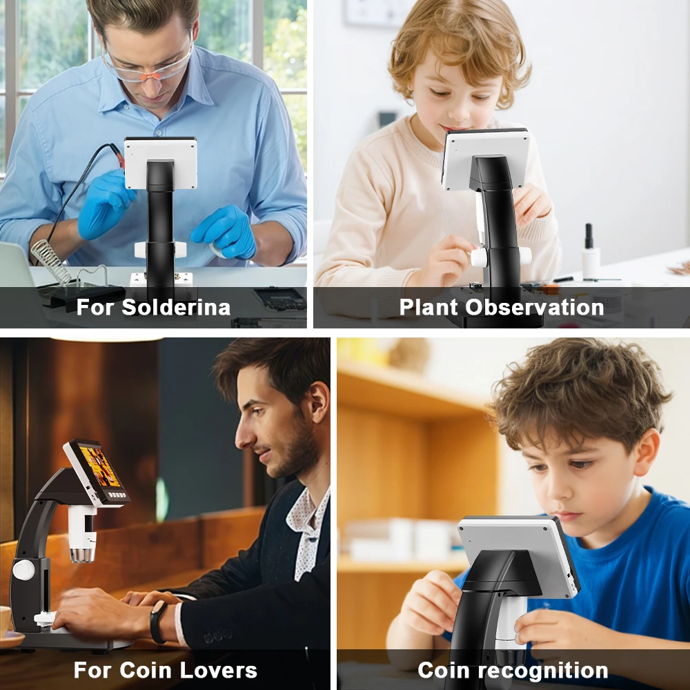 TOMLOV 1000X Coin Microscope With 4.3" Screen, Digital Microscope Magnifier With LED Fill Lights, Metal Stand, PC View, Photo/Video, SD Card Included, Windows Compatible, DM4S