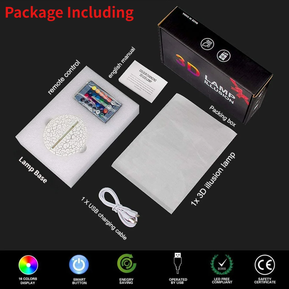 실내 장 3D 야간 조명, USB 리모컨 LED 광학 착시 램프, 어린이 생일 크리스마스 선물, 예술 체조