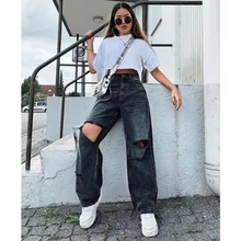 

Women Jeans Spring and Summer Fashion Loose Denim Straight-Leg Pants Women High Waist Ripped Jeans Streetwear Vintage Jeans