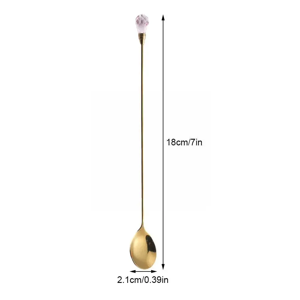 Long Handled Stainless Steel Stirring Spoon Creative Diamond Gold Color Dessert Spoon For Home Kitchen Coffee Stir 1Pcs stainless steel spoon