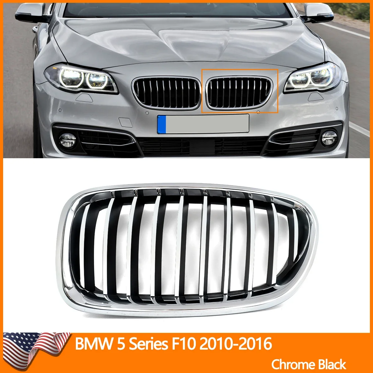 

Driver Left Side Front Bumper Grille Kidney Grill For BMW 5 Series F10 2010-2016