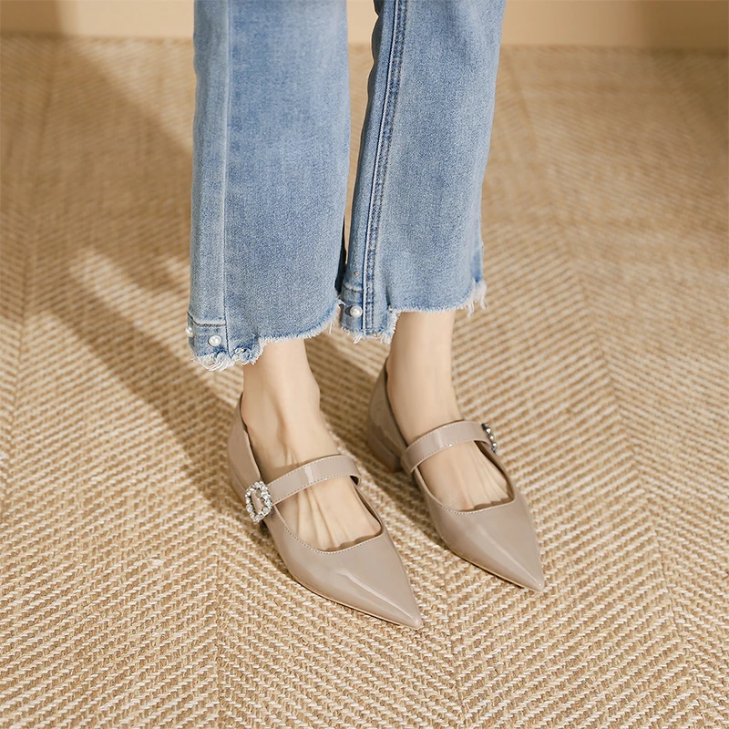 SmallfragrantwindFrenchpointedthickheeledsingleshoeswomens