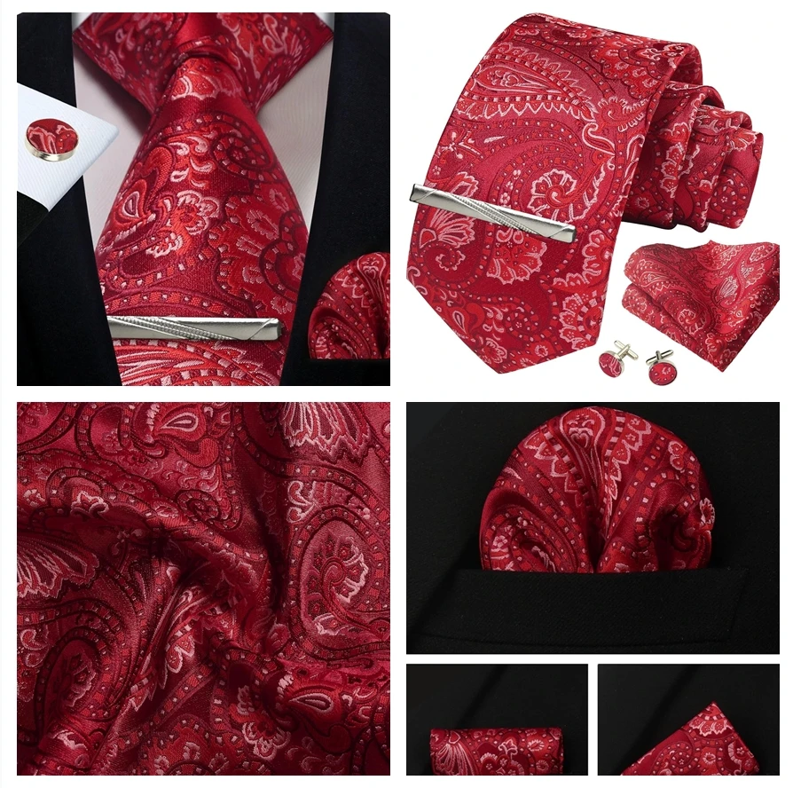 Herren Gold schwarz Paisley Seide Krawatte für Männer Luxus Geschenk klassische Krawatte Taschentuch Manschetten knöpfe Krawatten klammer Set formale Hochzeit Accessoires – Detail 22