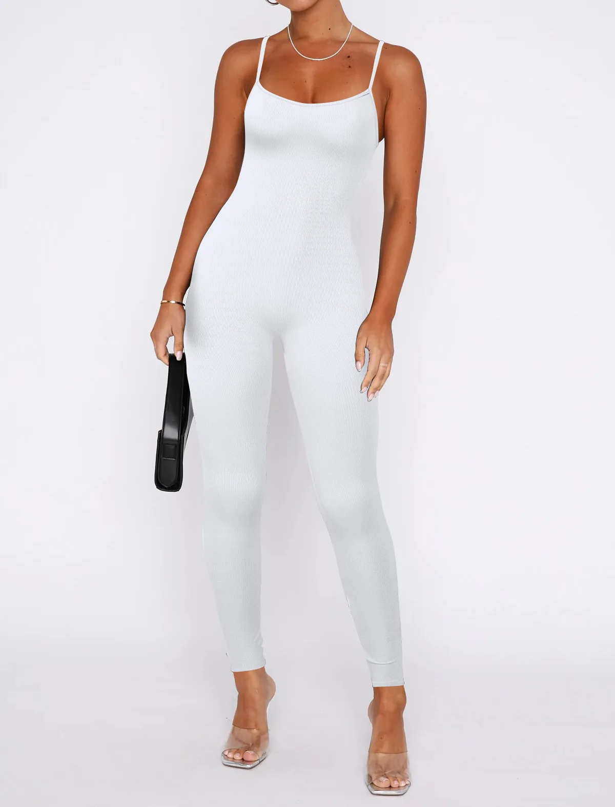 Mono de entrenamiento sin costuras para mujer, mono de yoga acanalado ajustado de una pieza con tirantes finos, mono deportivo informal para ejercicio