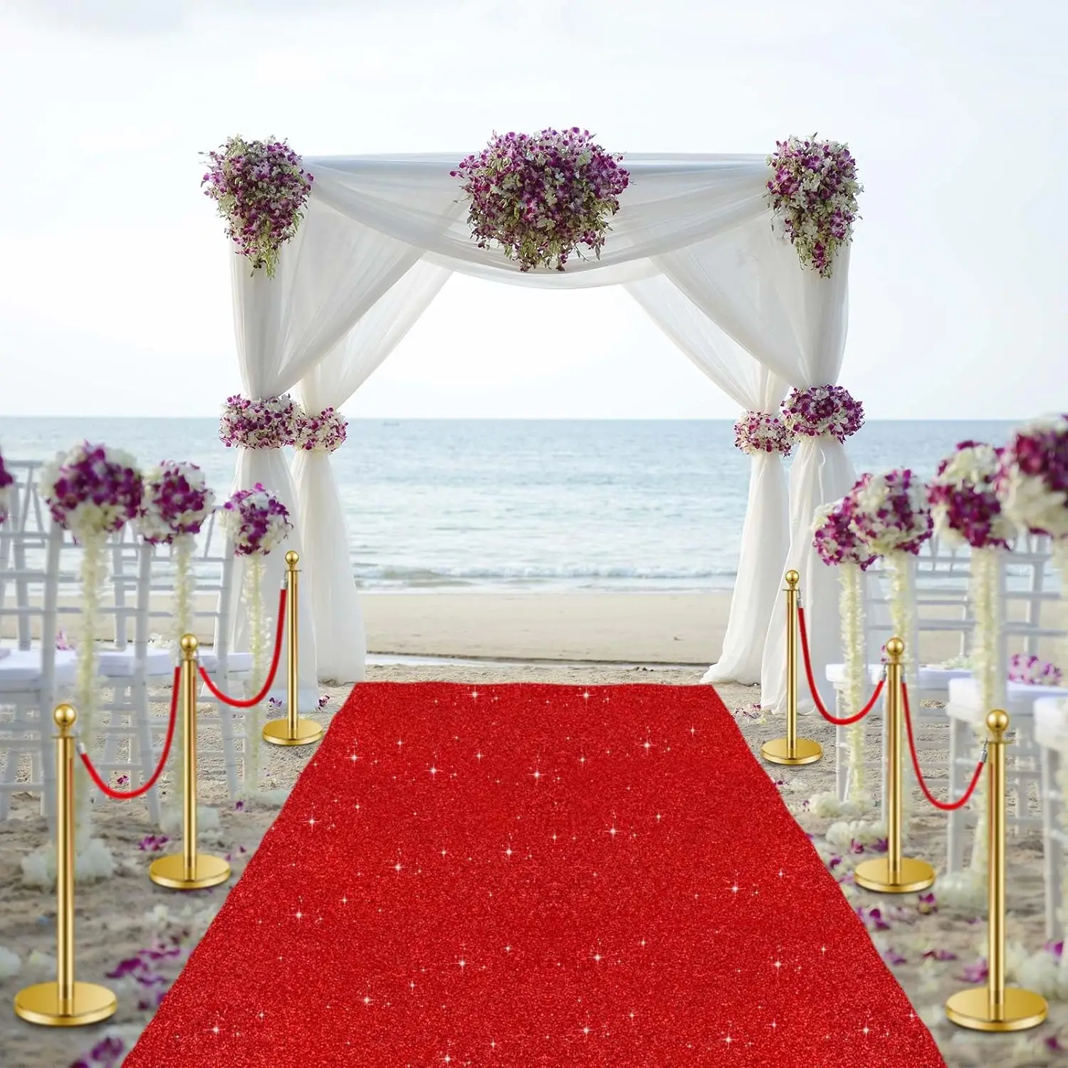 Sparkling Red Carpet-Non Slip, Washable, Perfect for Wedding Aisles, Parties, Holiday Decorations, and Home Decor,
