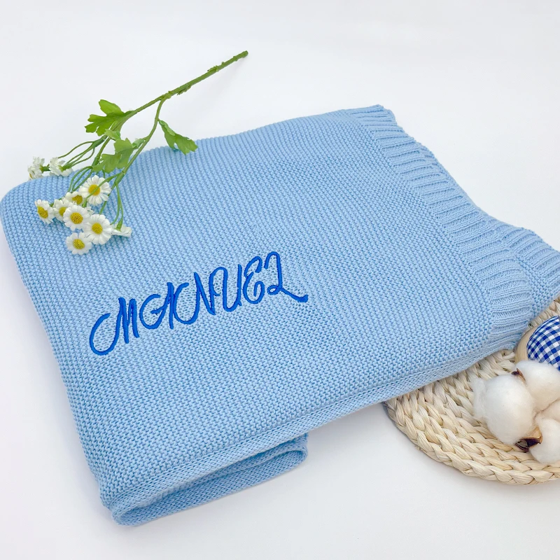 Personalized Baby Blanket Boy Girl Soft Breathable Newborn Stroller Crib Cover Knitted Blanket with Name Shower Gifts 4