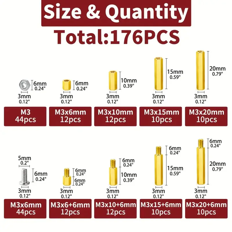 M3 Motherboard Standoffs Screws Nuts Kit 176pcs for DIY Computer Build