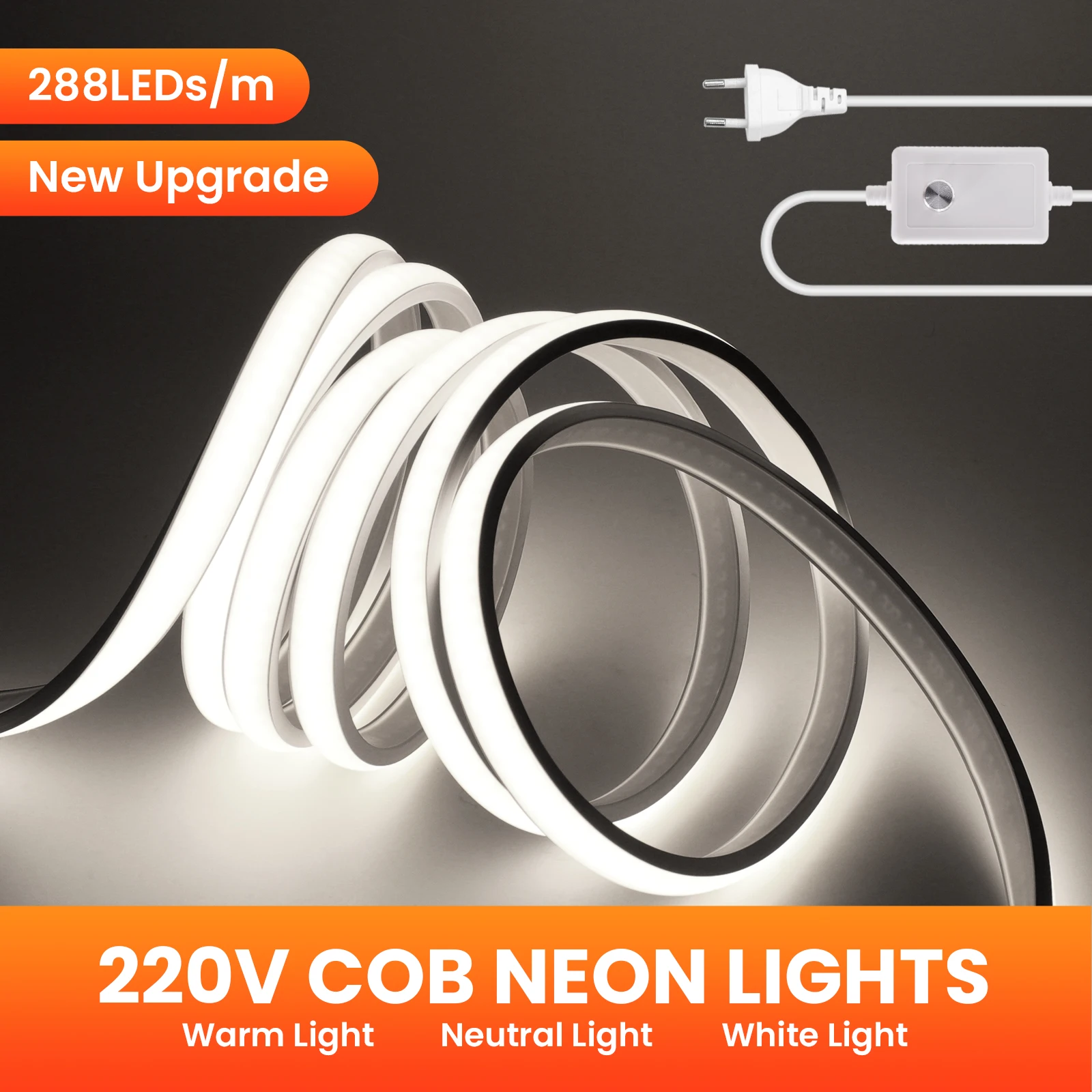 220V COB LED Strip Neon Lights CRI RA90 288LEDs/m Flexible LED Tape Waterproof Outdoor Decor Dimmable Kitchen Home Lighting 1pc stainless steel sewer drain pipe flexible wash basin sink plumbing for home kitchen bathroom downcomer facility accessories