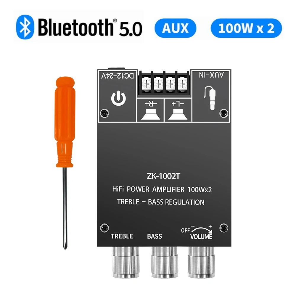 ZK-1002T 100Wx2 블루투스 5.0 고음과베이스 조정 서브 우퍼 증폭기 보드 채널 고전력 오디오 스테레오베이스 앰프