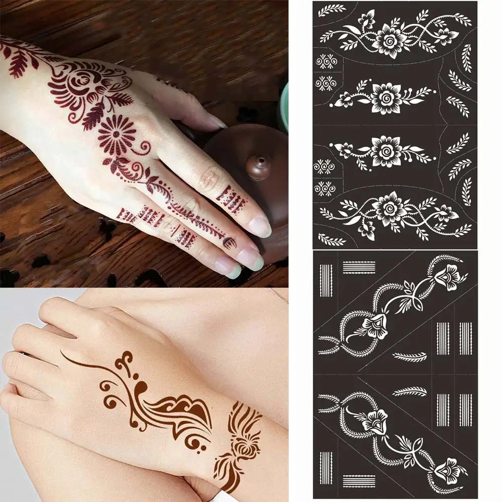 Stencil per tatuaggi all'henné per donne Body art temporaneo Mehndi Stencil  Disegni Modelli per tatuaggi per pittura a mano Tatuaggi di fiori -  AliExpress, image size:1000x1000