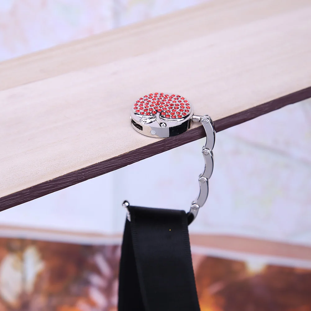 Foldable Desk Mount Bag Holder Hook Multi-Function Rhinestone Apple Backpack Hanger Under Desk Clamp J Hook for Handbag Backpack