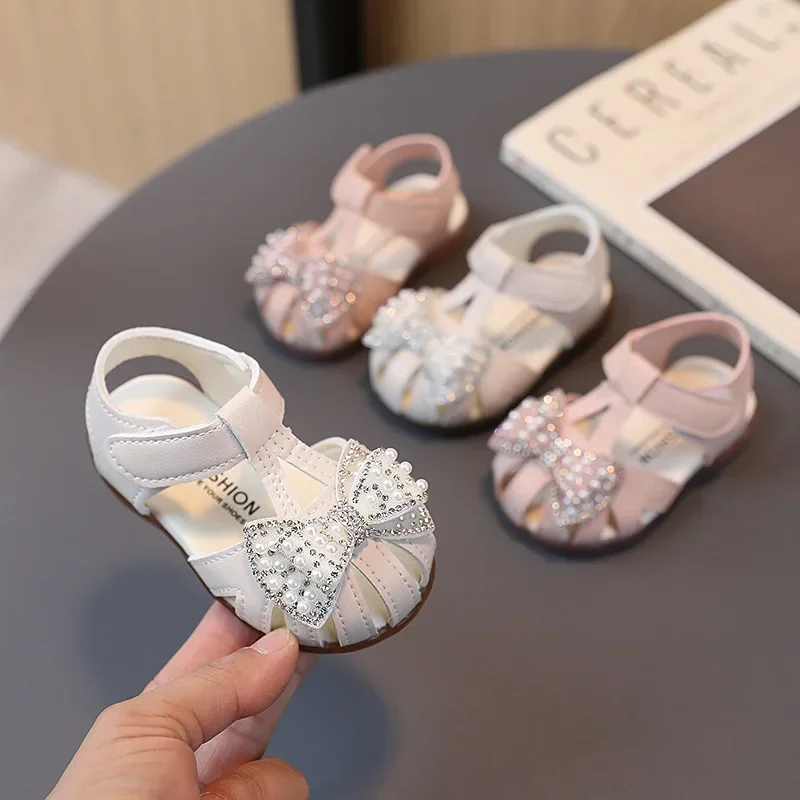 0-3 Years Baby Girl Sandals Rhinestone Princess Shoes Newborn Infant Sandals Summer First Walkers Toddler Sandals Pink, White 4