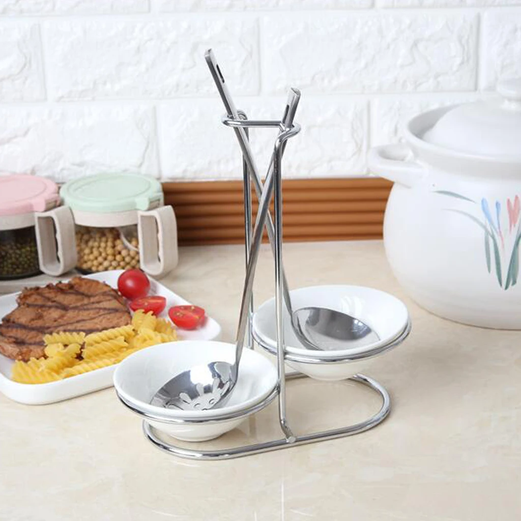 DULTON सिरेमिक लैडल स्टैंड - किचन काउंटर के लिए सिंगल यूटेंसिल रेस्ट, स्टील और सिरेमिक