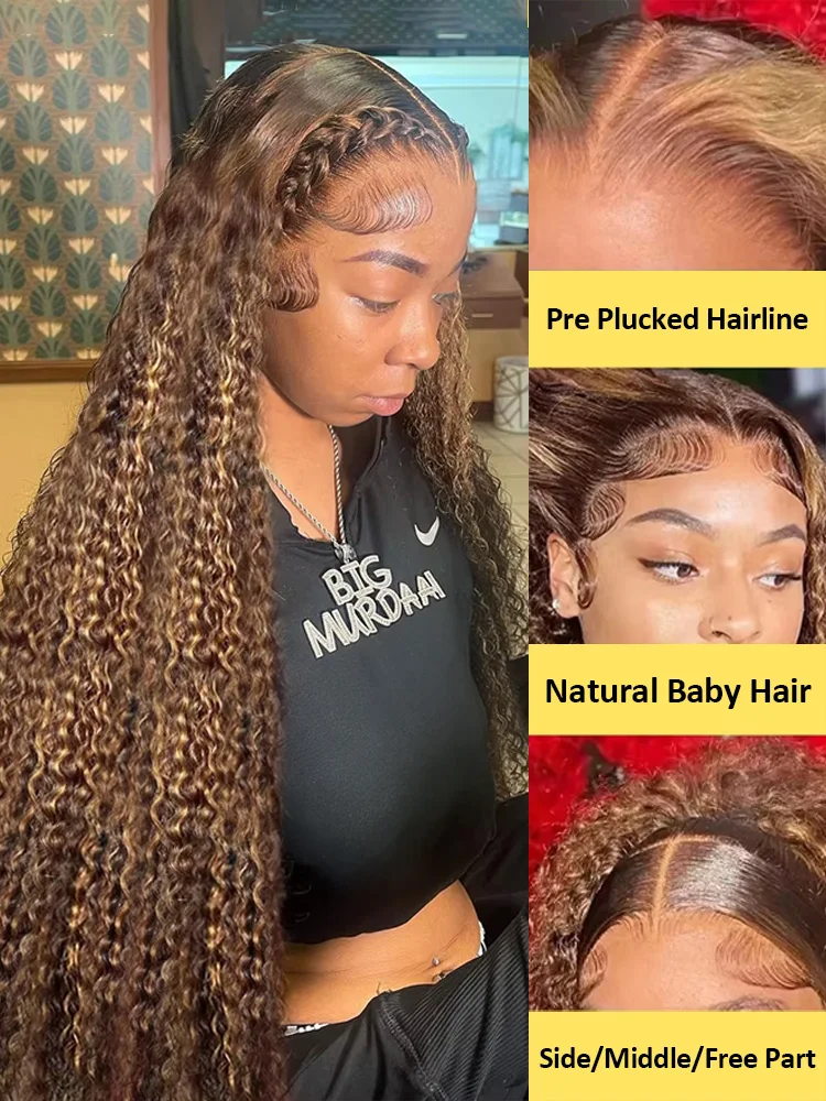 30 40 Inch Highlight Ombre 13x6 HD Lace Frontal Wig Water Curly Human Hair Wigs 250 Density 13x4 Deep Wave Color Lace Front Wig