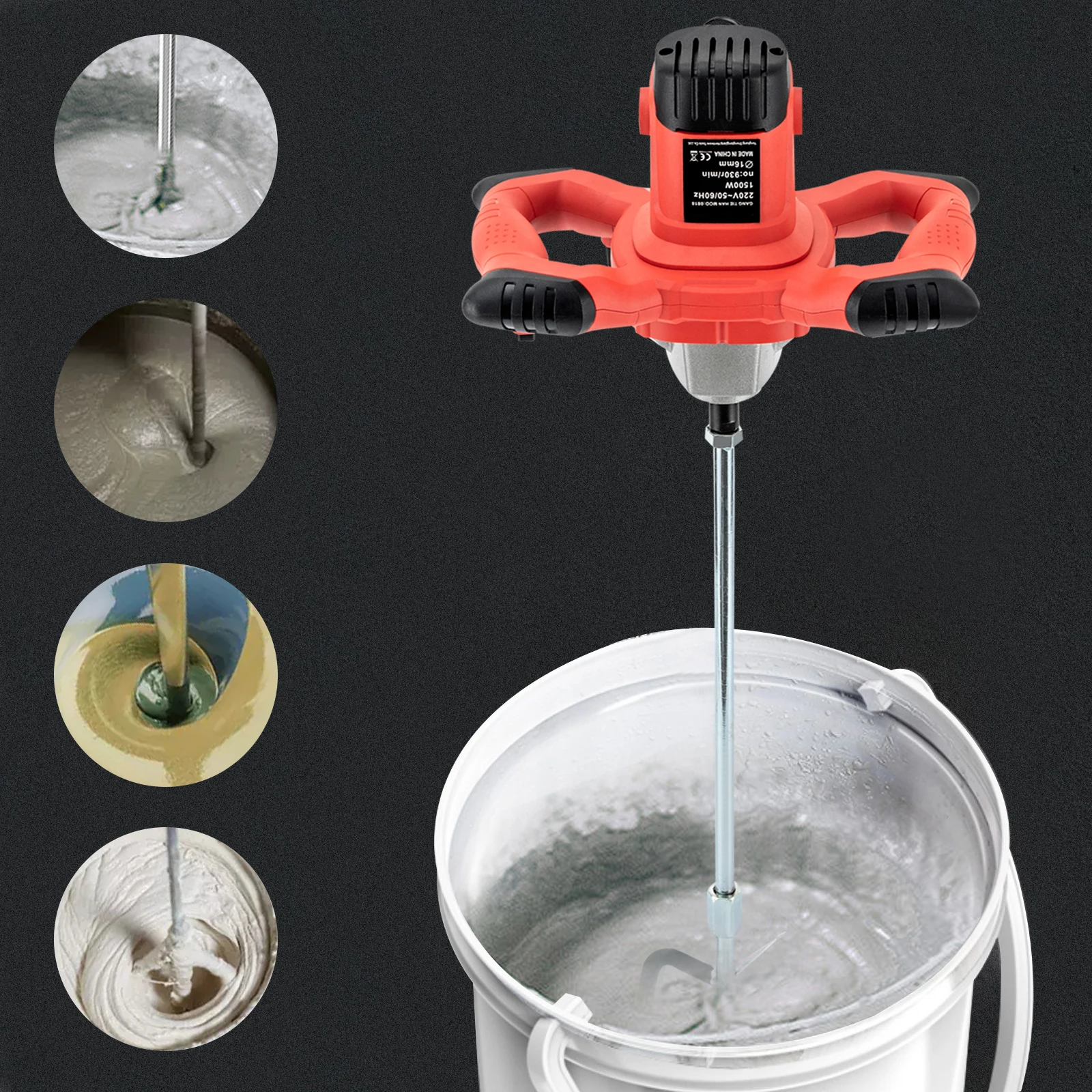 1500W EU Standard 220V Plaster Paint Mixer with 6 Adjustable Speeds Heavy Duty Dual Handle Construction Mixing Tool