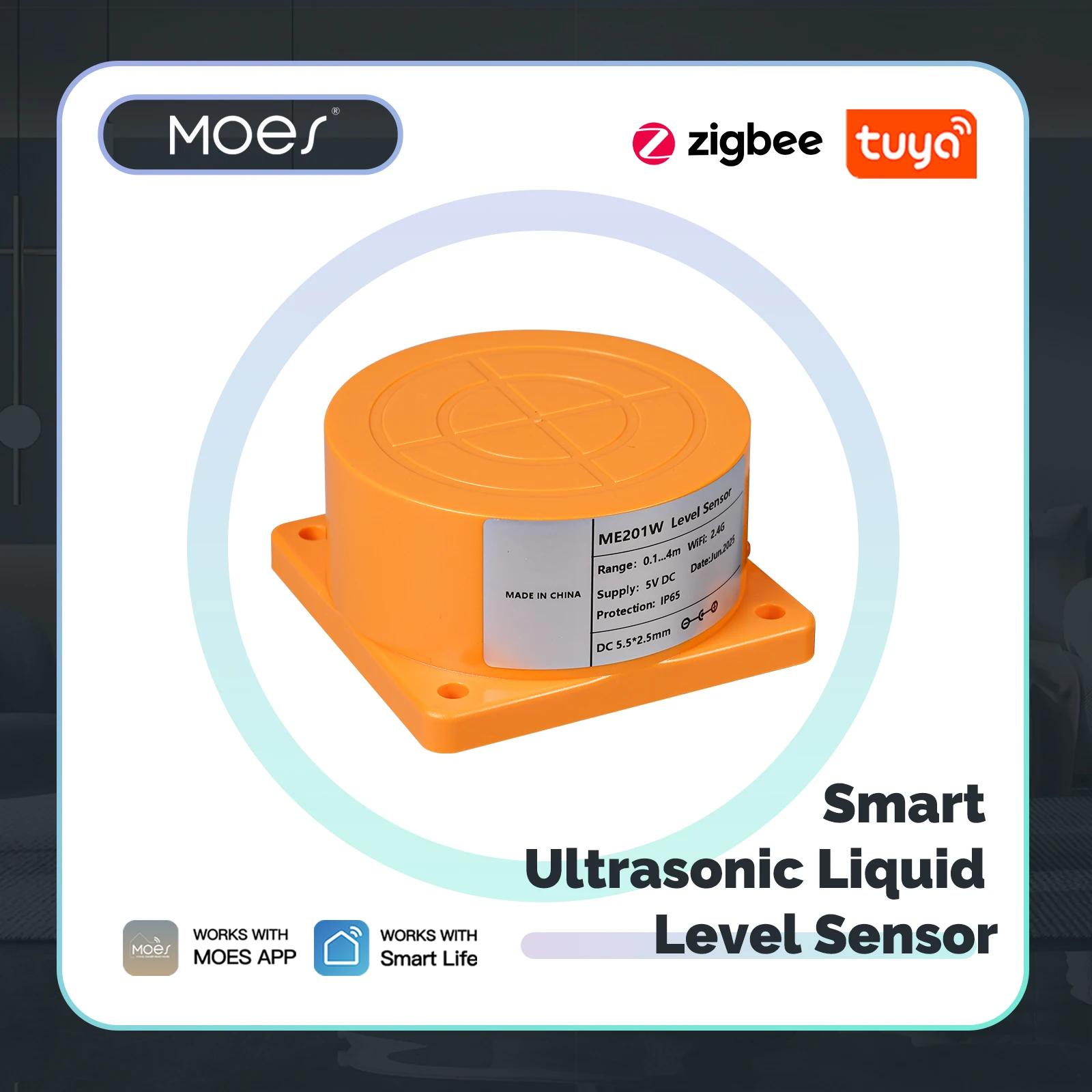 MOES 투야 WiFi/ZigBee 스마트 수위 센서 (앱 알림, 초음파 탱크 모니터, 원격 감지기 포함)