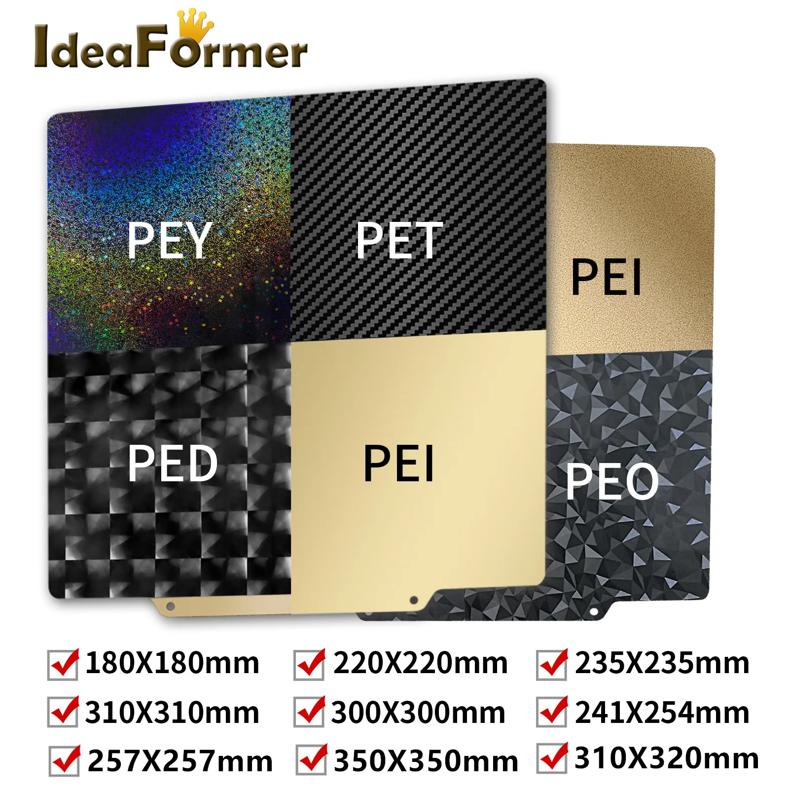 

Double Sided PEI Build Plate PEO PET PEY Sheet Magnetic PEI Sheet 235 257 310mm PEO Sheet for Ender 3 CR10 Bambulab Build Plate