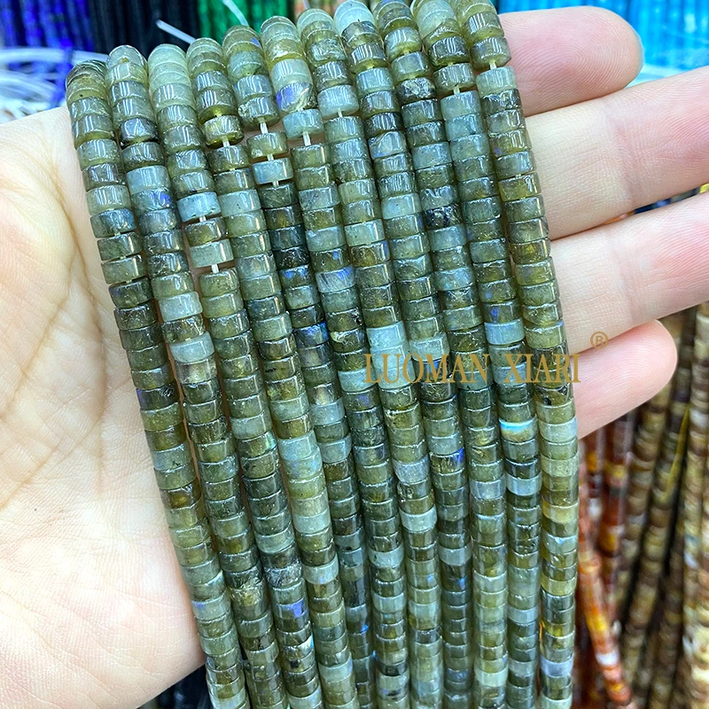 3x6MM Rondelle Natural Stone Green Labradorite Loose Spacer Beads