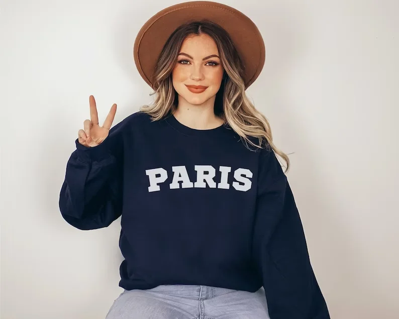 

2023 Autumn New Sweatshirt Paris Letter Printing Loose Crew Neck Long Sleeve T-Shirt Casual Fashion Top Women's Clothing