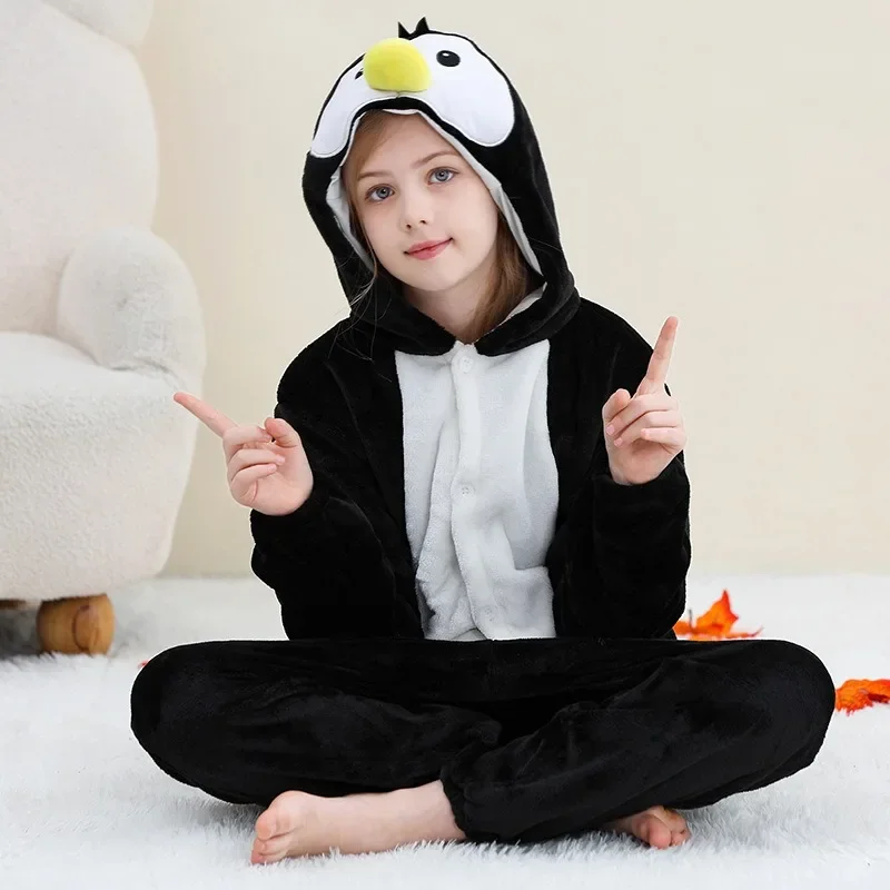 Kids Winter Penguin Flannel Pajamas Panda Sleepwear Unicorn Kigurumi Onesies for Boys Girls Baby Blanket Sleepers