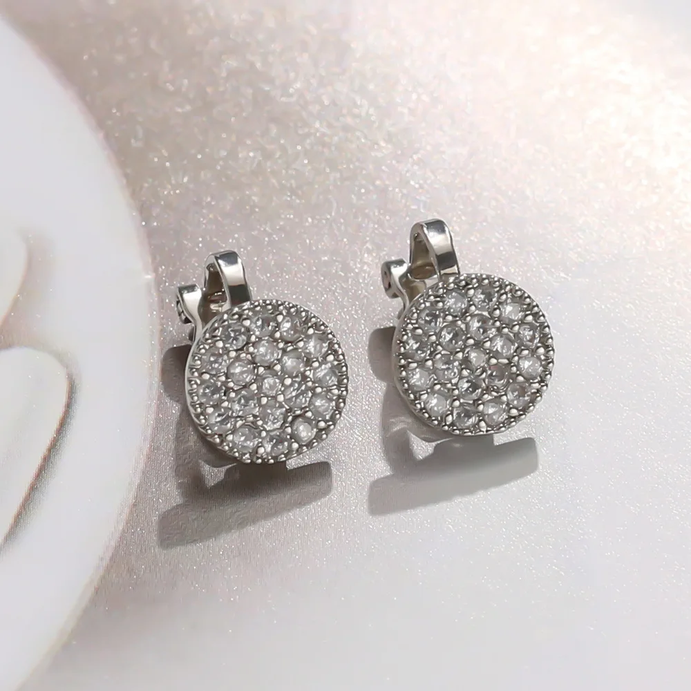 Clip On Earrings for Women Gold Color Geometric Round Zircon Wedding Party Jewelry Gift ear clip earrings clip earrings ear clip ear accessories