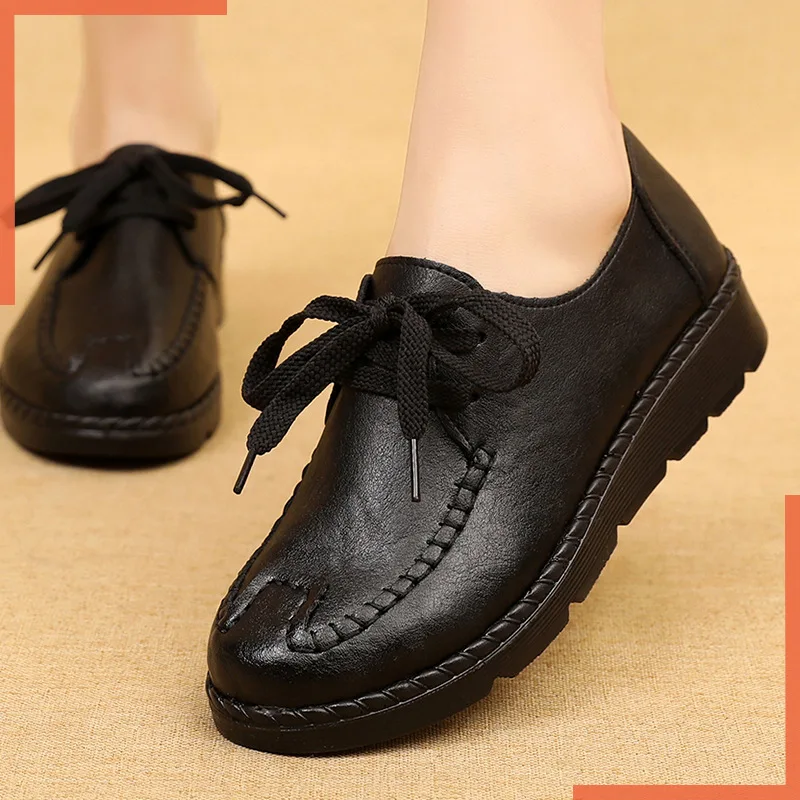 

Spring\Autumn Women's Genuine Leather Loafers Slip On Flats Shoes Woman Breathable Flat Casual Shoes Mother Shoes