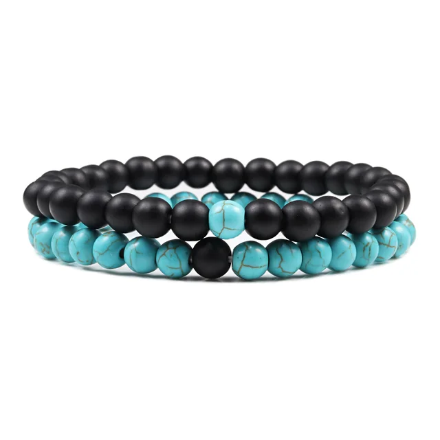 Ensemble de bracelets pour couple, charme en pierre naturelle œil de tigre et lave noire, bracelet extensible tendance, bracelet perlé de yoga, bijoux d'amitié, cadeau