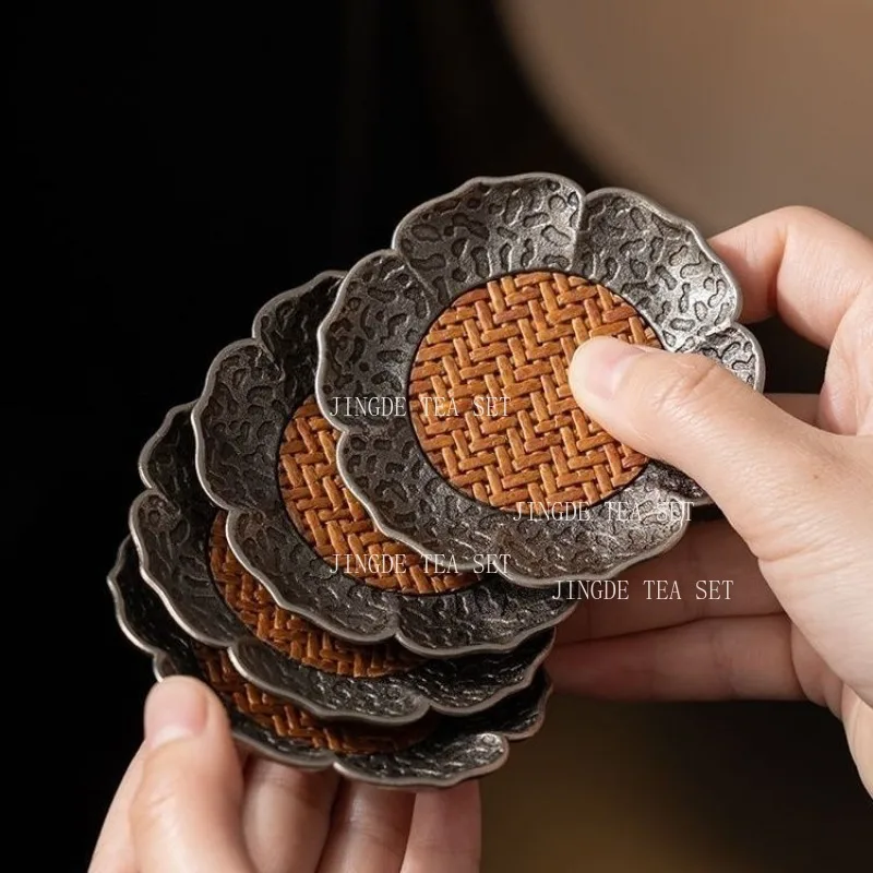 Alloy Rattan Coaster Chinese Style Heat Insulation Kung Fu Tea Ceremony Tea Mat Anti Slip and Heat-resistant Tea Set Accessories
