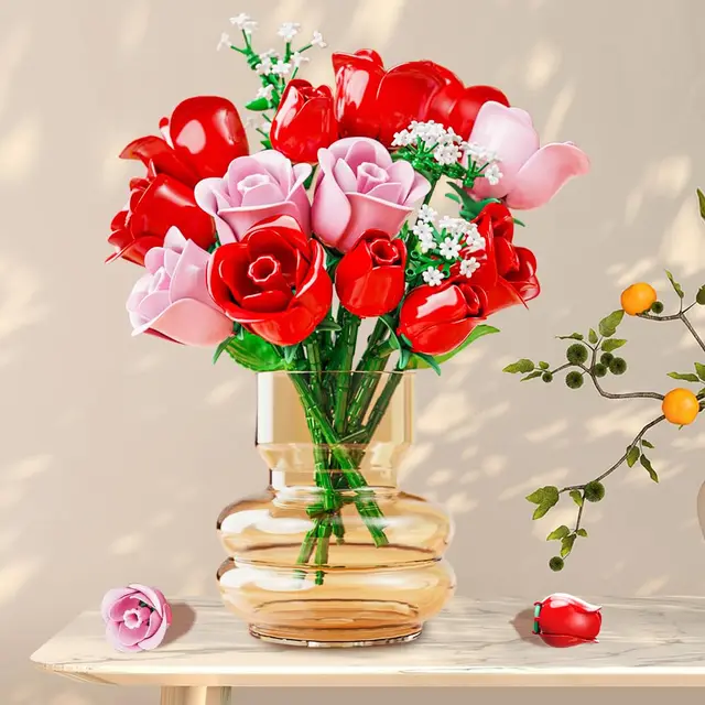 Flowers Bouquet Building Sets with Led-16 Rose Bouquet Botanical Toy Roses Flowers Home Decor Valentine Gifts for Adults Girls 6