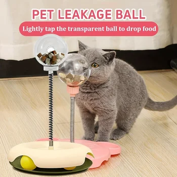 Turntable Cat Toy with Treat Dispensing Ball, 3-in-1 Self-Entertainment for Cats, Educational Slow-Feeding Toy Ball, Cat Teaser Wand Combined with Turntable, Spring Treat Dispensing Ball, Cat Pet Supplies 5