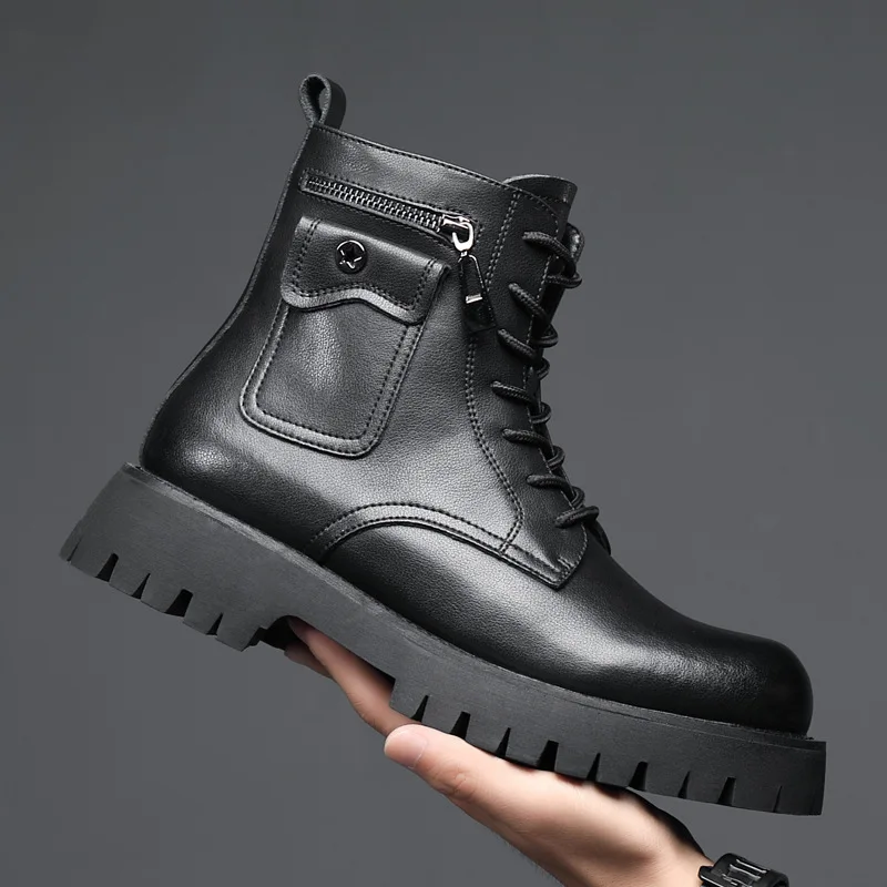 

British style men leisure original leather boots black trend platform shoes high top cowboy boot evening prom dress ankle botas
