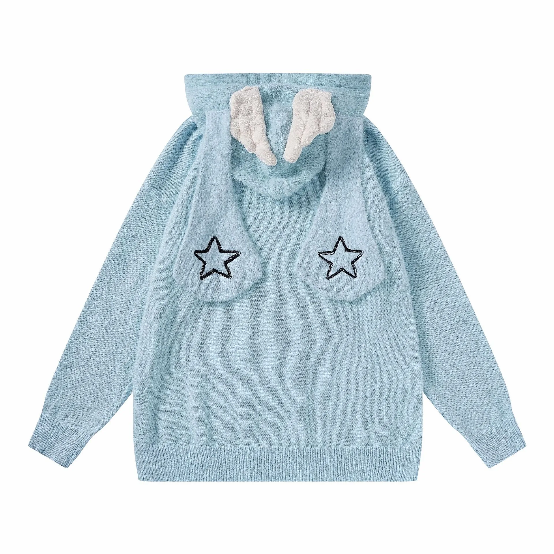 Girls Sweater Harajuku Street Autumn Winter Men's Women's Animation Loose Blue Pullovers Cardigan with Hooded Casual Sweater