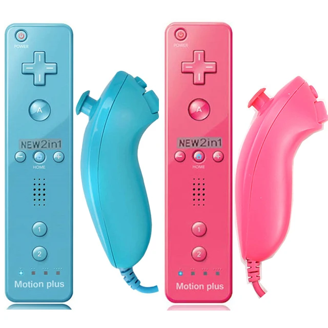 2PCS Remote Controller with Nunchuck Controller for Wii Console Wireless Gamepad with Motion Plus for Nintendo Wii Games Control 