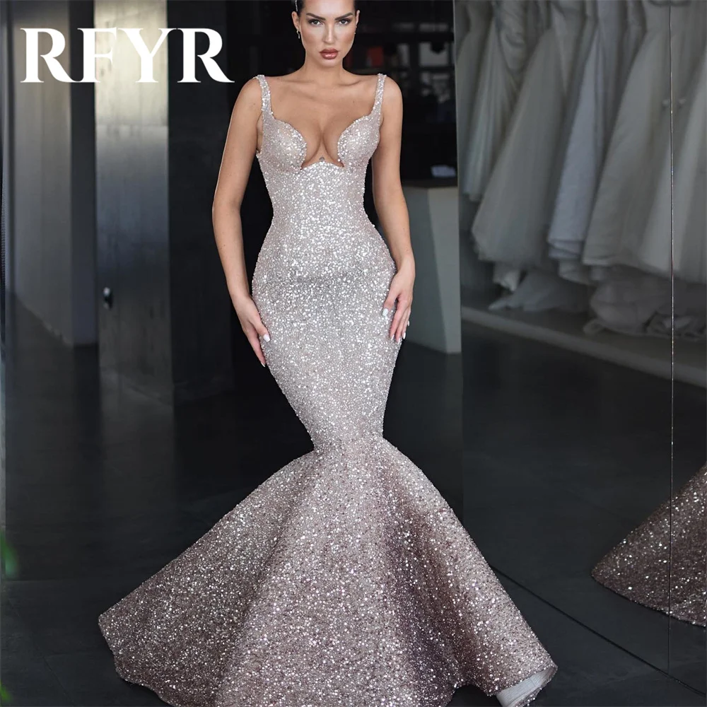 

RFYR Luxury Women's Evening Dress Silver Shiny Formal Dress Corset Sexy Mermaid Gliiter Sequins Prom Dress فساتين مناسبة رسمية