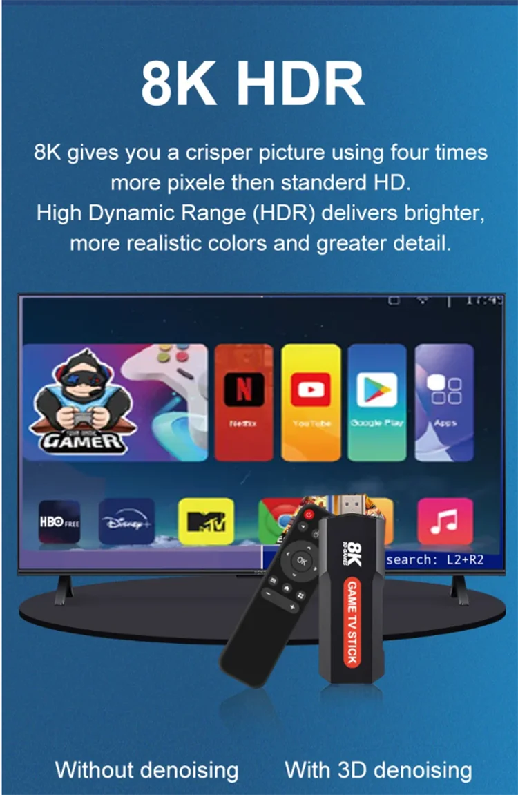 TV Stick Game Box For Android HD 4K Game Stick Retro Console Built In 10000+ Games Wireless Gamepads Video