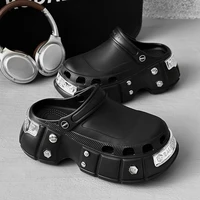 Men's Sandals with Metal Rivets and Hollowed-out Designs Thick-soled Soft and Anti-slip Trendy Flip-flops for Both Men and Women - Image 3