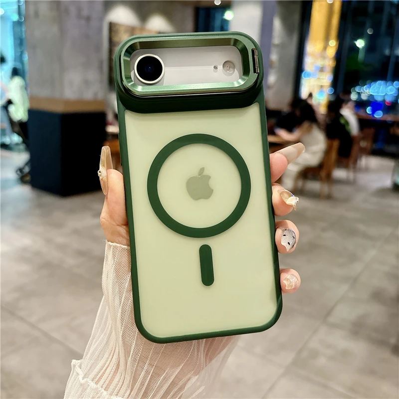 Magnetic Metal Lens Stand Wireless Phone Case - Shockproof Cover