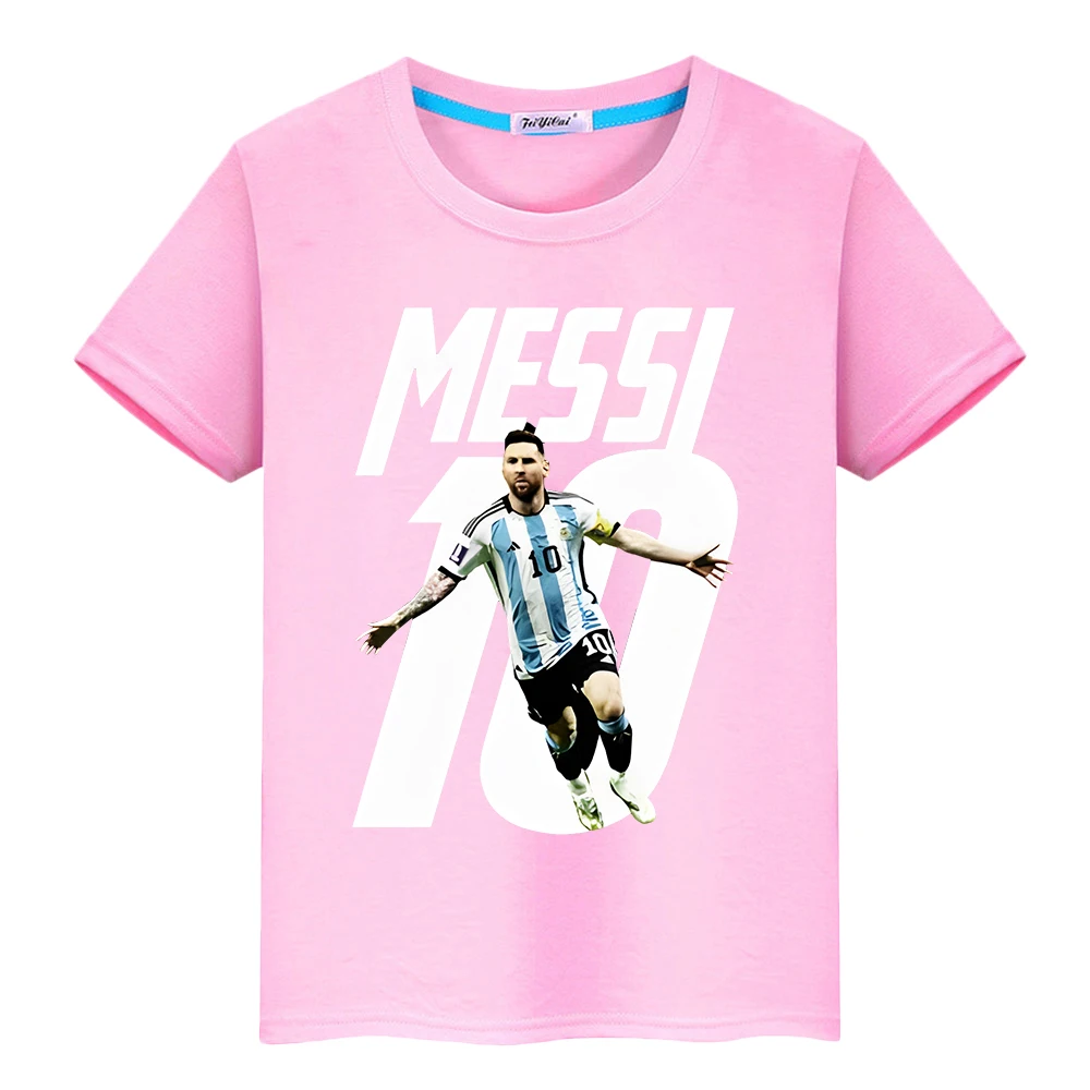 Football messi avatar printed 100%Cotton T-shirt Casual Short boys Cute Tops Kawaii anime Tees y2k one piece kids clothes girls