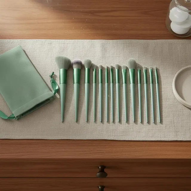Kit de 13 brochas de maquillaje verde: Ideal para Principiantes y Viajes | Emoape