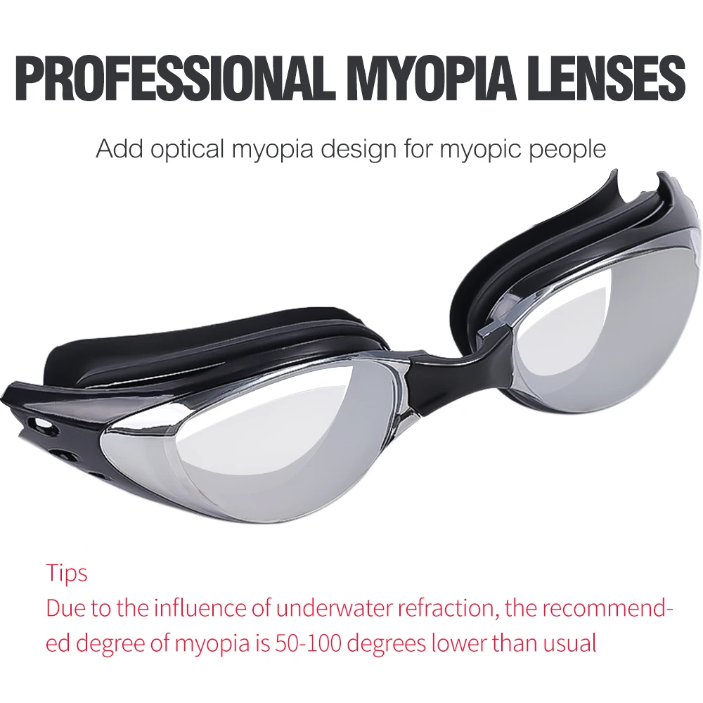 Myopia Swimming Goggles -1.0~-9.0 Anti Fog Waterproof