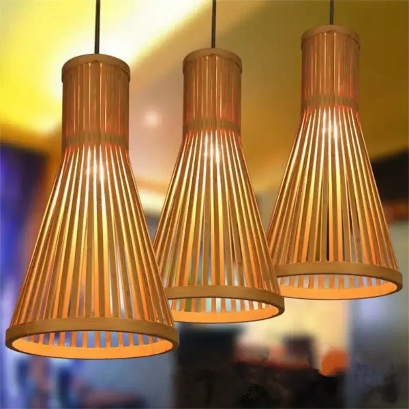 Chandelier Wooden Lamp Creative Restaurant Nordic Log Lamp Bamboo Woven Woodcraft Ceiling