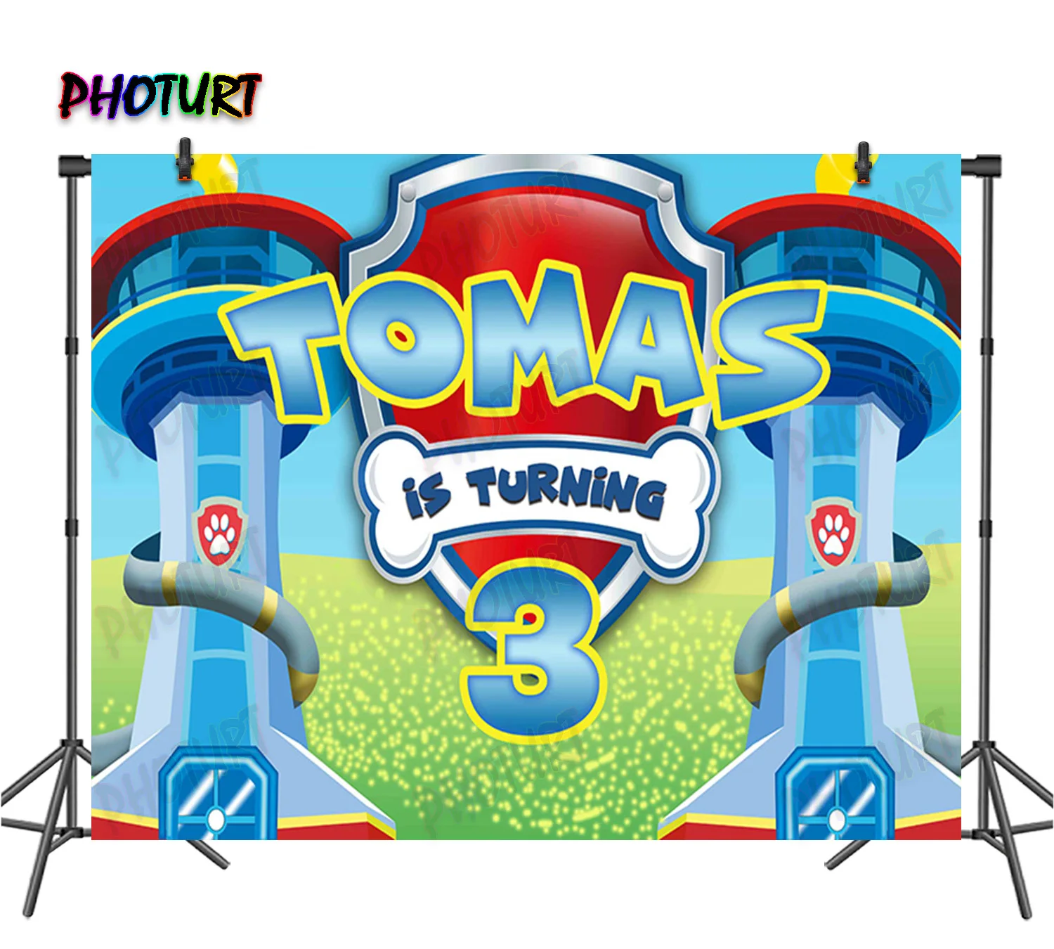 Foturt-cartoon Birthday Party Background Céu Azul Pata do Cão Chuveiro do Bebê Fundo de Fotografia Torre Foto Personalizada do Vinil Estande Props