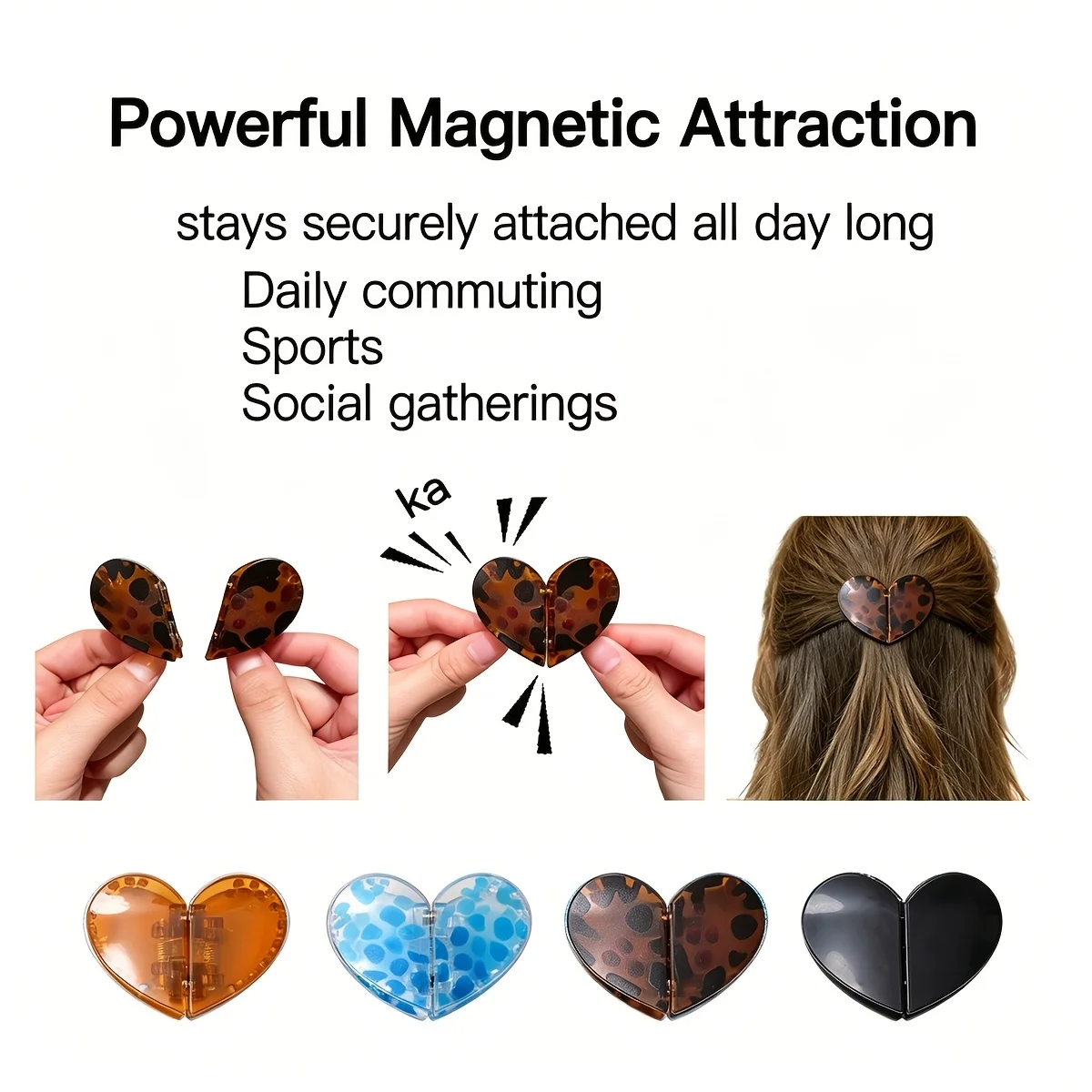 Leopard Print Heart Magnetic Hair Claw Clips - Detachable Vintage Style