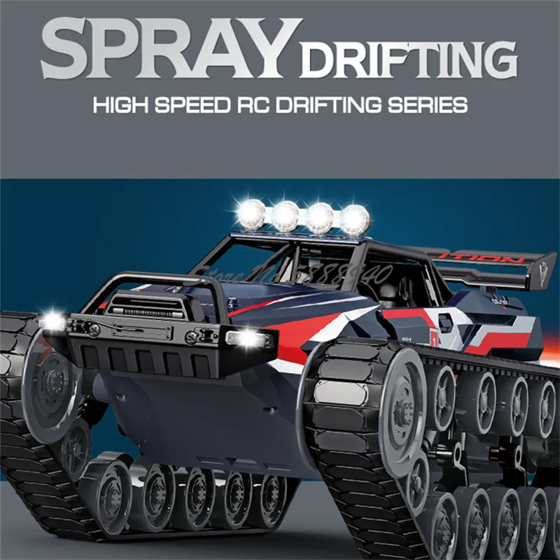 1: 12 Crawler Type Spray Remote Control Tank 2.4G Alloy LED Floodlight All Terrain High Speed Off-Road Radio Control Tank Car 4