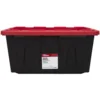 27 Gallon Snap Lid Plastic Storage Bin Container, Black with Red Lid 1