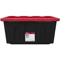 27 Gallon Snap Lid Plastic Storage Bin Container, Black with Red Lid 1